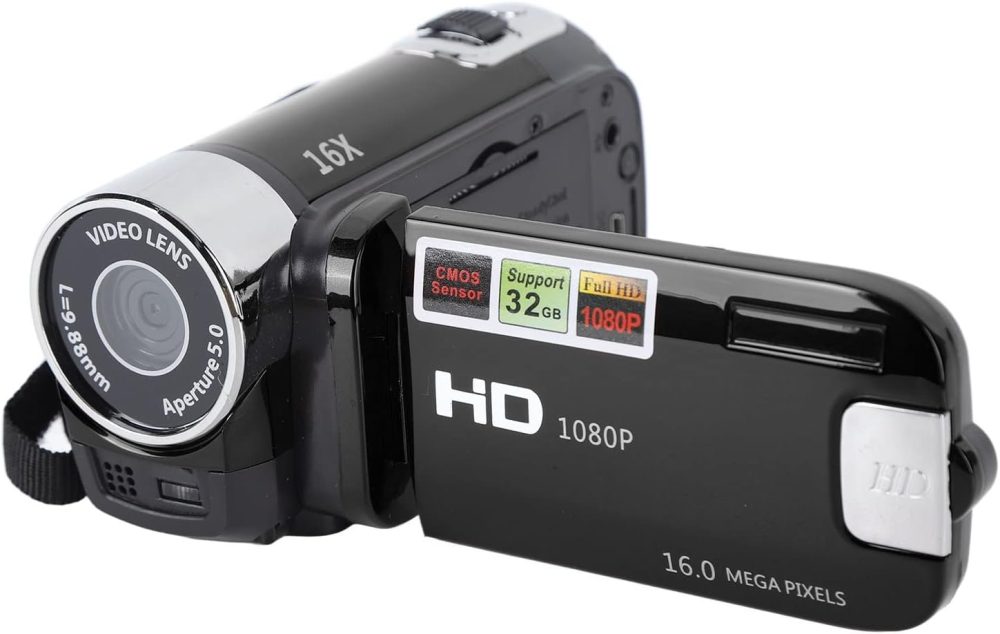 1080P HD Camera Camera Camcorder, 16MP DV Camera 16x Digital Zoom Video Camera, 2.7in TFT Rotatable Screen, Built in Speakers, USB (Black)