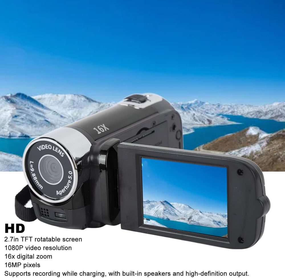 1080P HD Camera Camera Camcorder, 16MP DV Camera 16x Digital Zoom Video Camera, 2.7in TFT Rotatable Screen, Built in Speakers, USB (Black) - Image 4