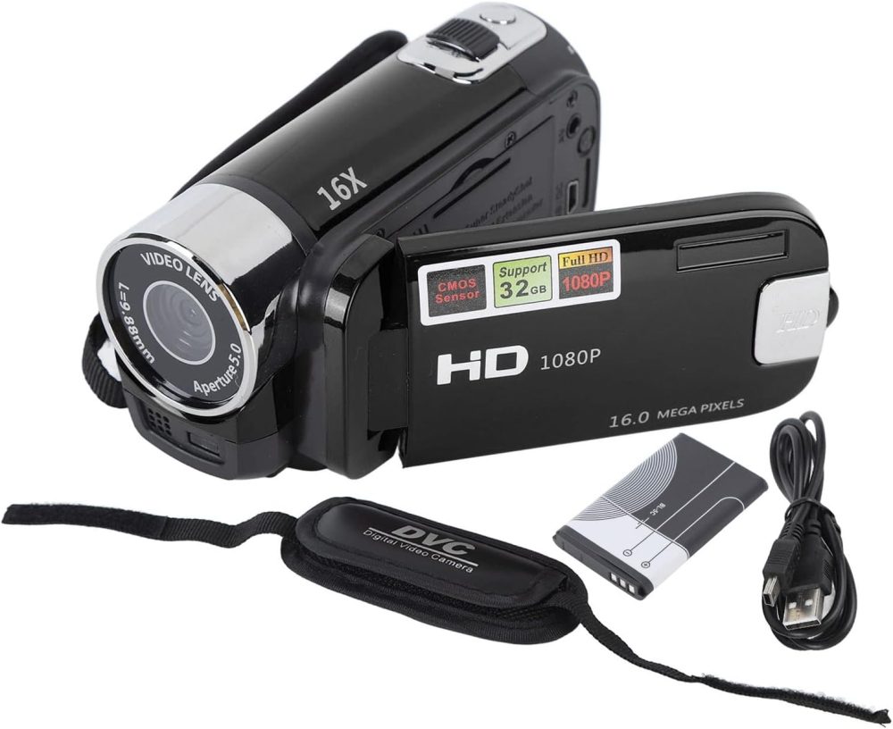 1080P HD Camera Camera Camcorder, 16MP DV Camera 16x Digital Zoom Video Camera, 2.7in TFT Rotatable Screen, Built in Speakers, USB (Black) - Image 9