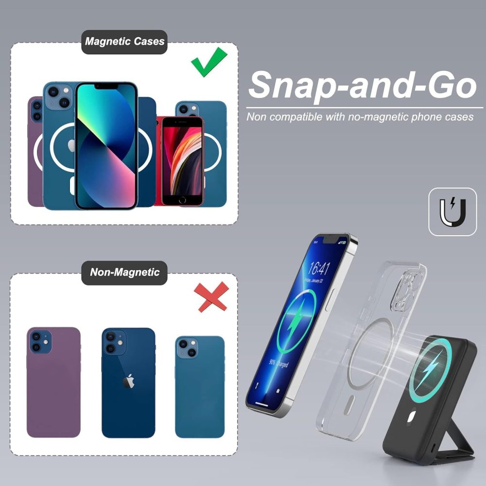 AOGUERBE Magnetic Power Bank, 10000mAh Foldable Wireless Portable Charger with USB-C Cable LED Display, for Mag-Safe Battery Pack 22.5W PD Fast Charging for iPhone 16/15/14/13/12 Pro/Pro Max/Plus/Mini - Image 5