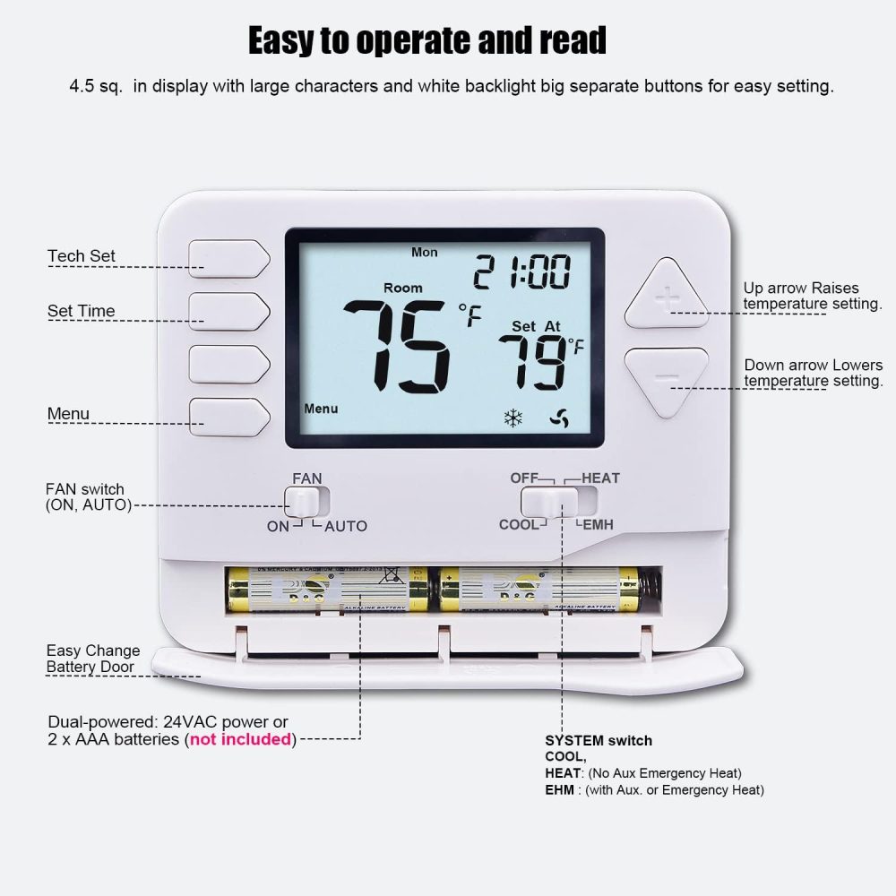 H721 Non-Programmable Heat Pump Thermostat, 2 Heat/1 Cool, with 4.5 sq. Inch Display - Image 4