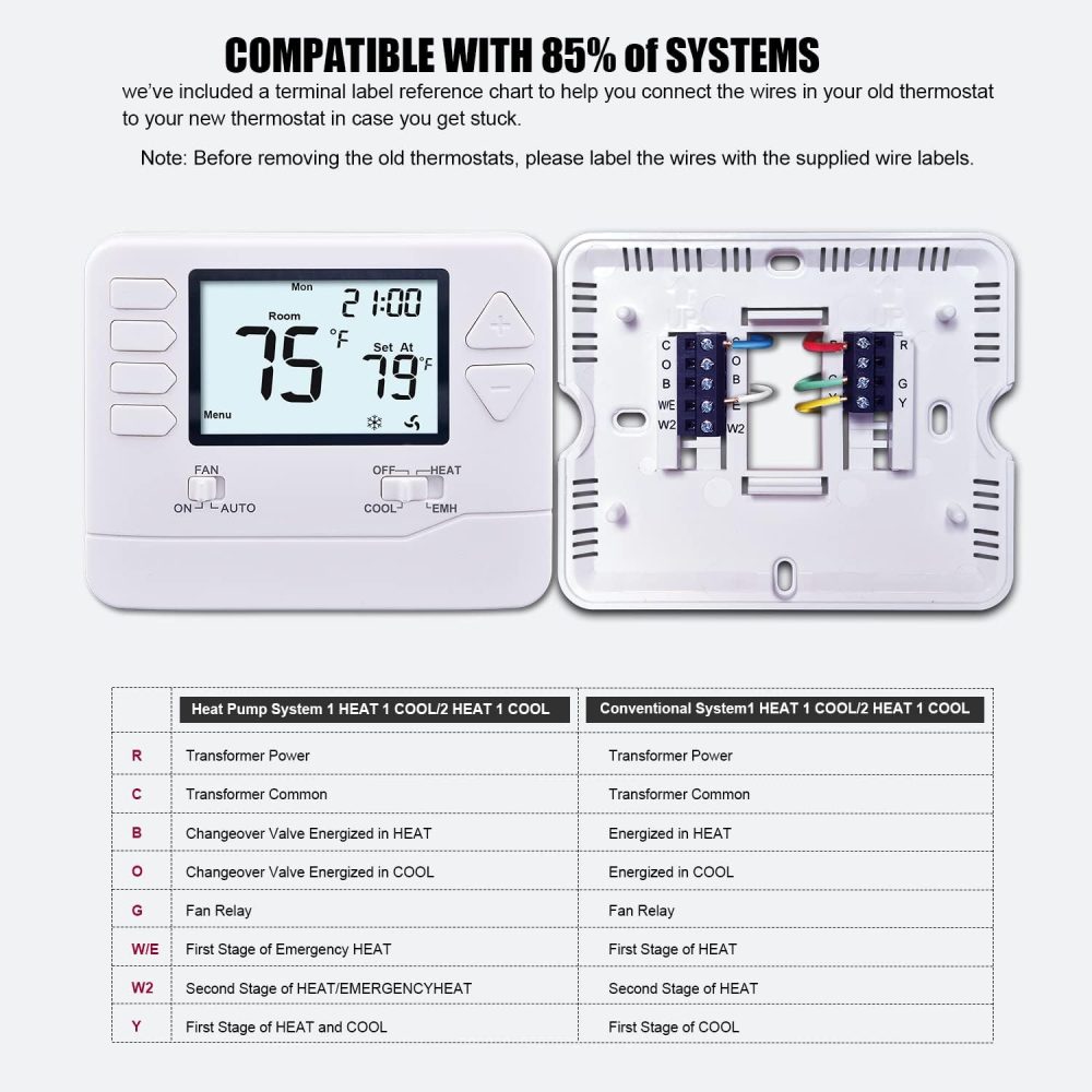 H721 Non-Programmable Heat Pump Thermostat, 2 Heat/1 Cool, with 4.5 sq. Inch Display - Image 5