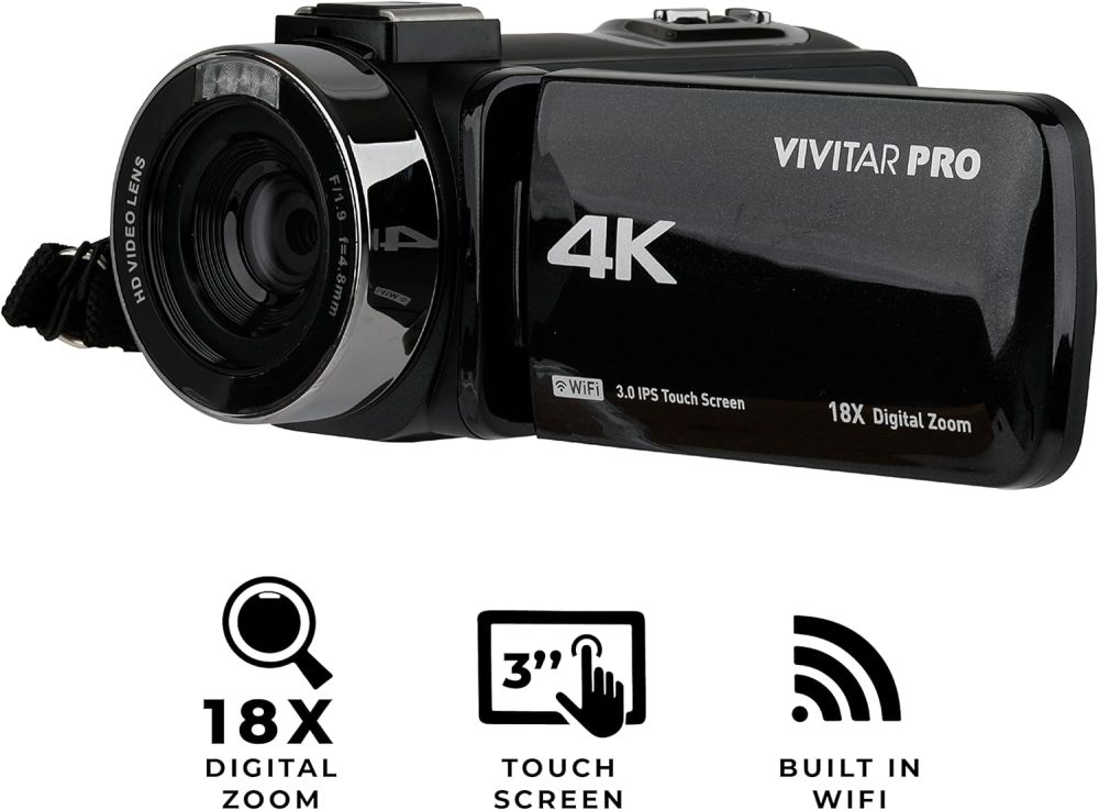 Vivitar 4K Video Camera, Wi-Fi Ultra HD Camcorder with 18x Digital Zoom, 3” IPS Touchscreen Video Recorder with Night Vision, Vlogging Camera with 3.5mm Microphone Jack, Rechargeable, SD Card Slot - Image 3